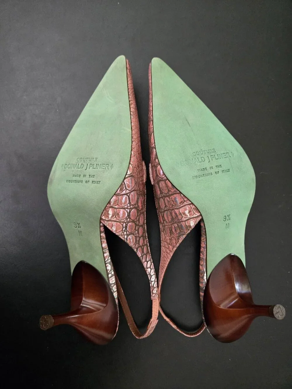 Vintage Couture Donald J. Pliner Pink/Silver Gator Slingback Mules, size 9 1/2 - Picture 2 of 5